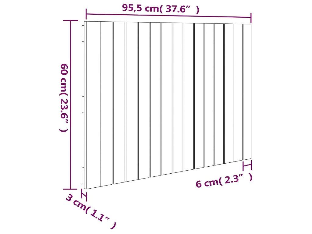 Wandhoofdbord 95,5x3x60 cm massief grenenhout wit