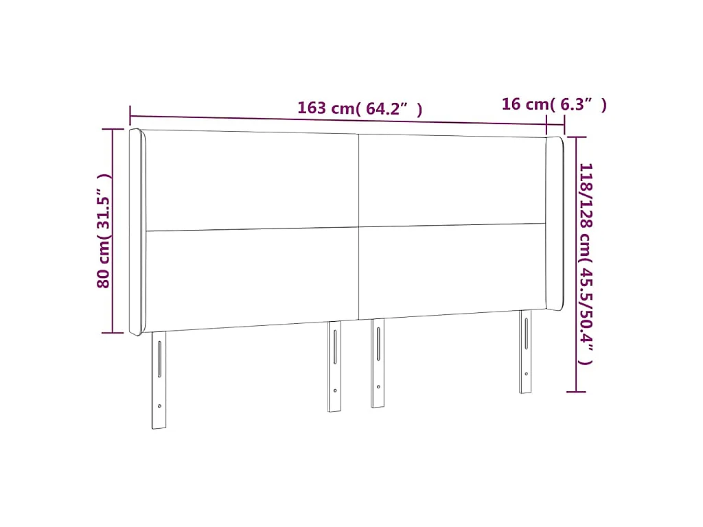 Tête de lit avec oreilles Blanc 163x16x118/128 cm Similicuir