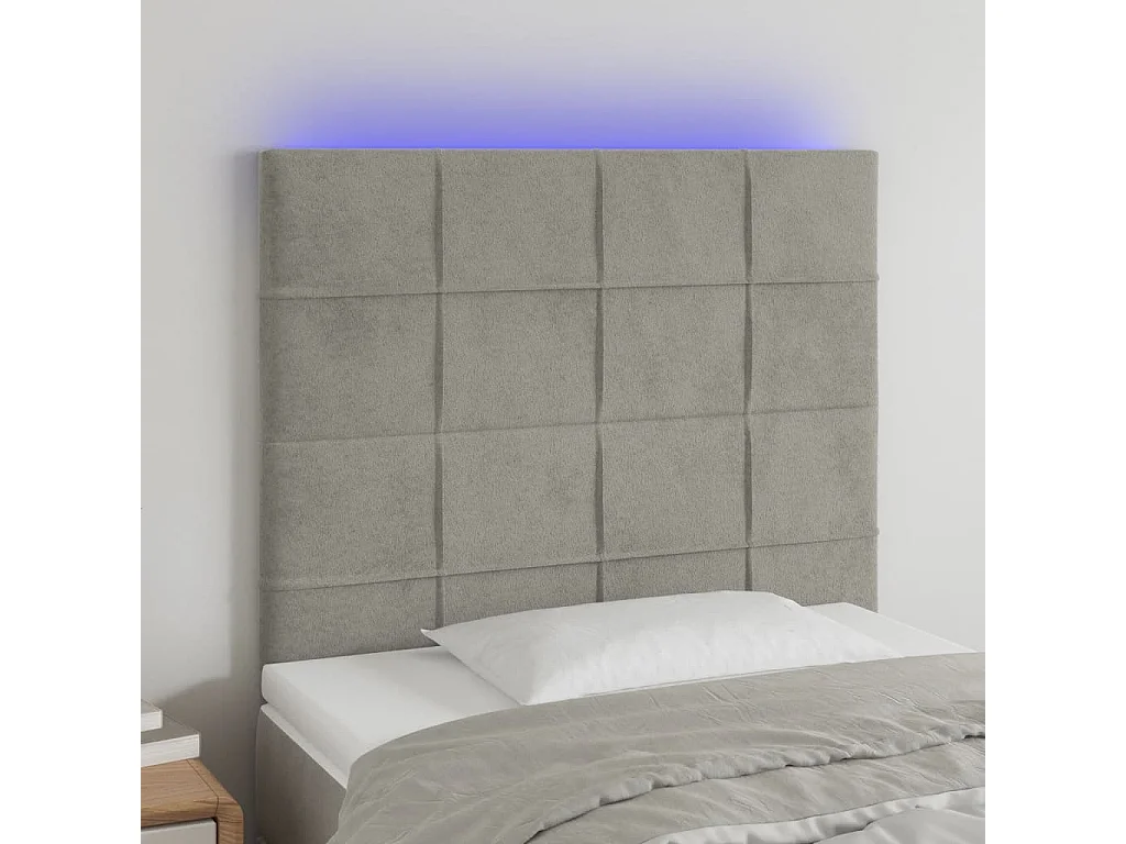 Testiera a LED Grigio Chiaro 90x5x118/128 cm in Velluto