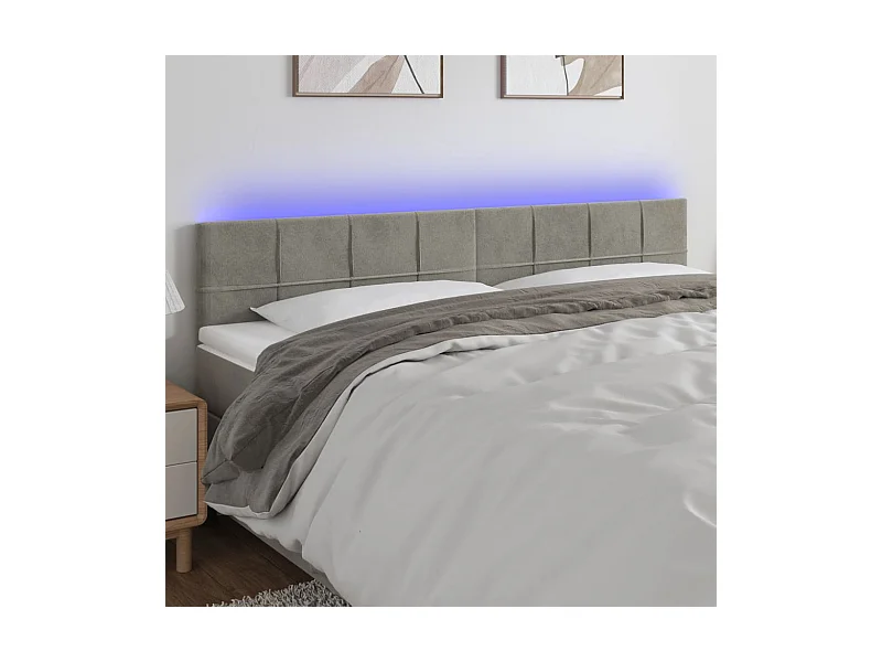 Testiera a LED Grigio Chiaro 160x5x78/88 cm in Velluto