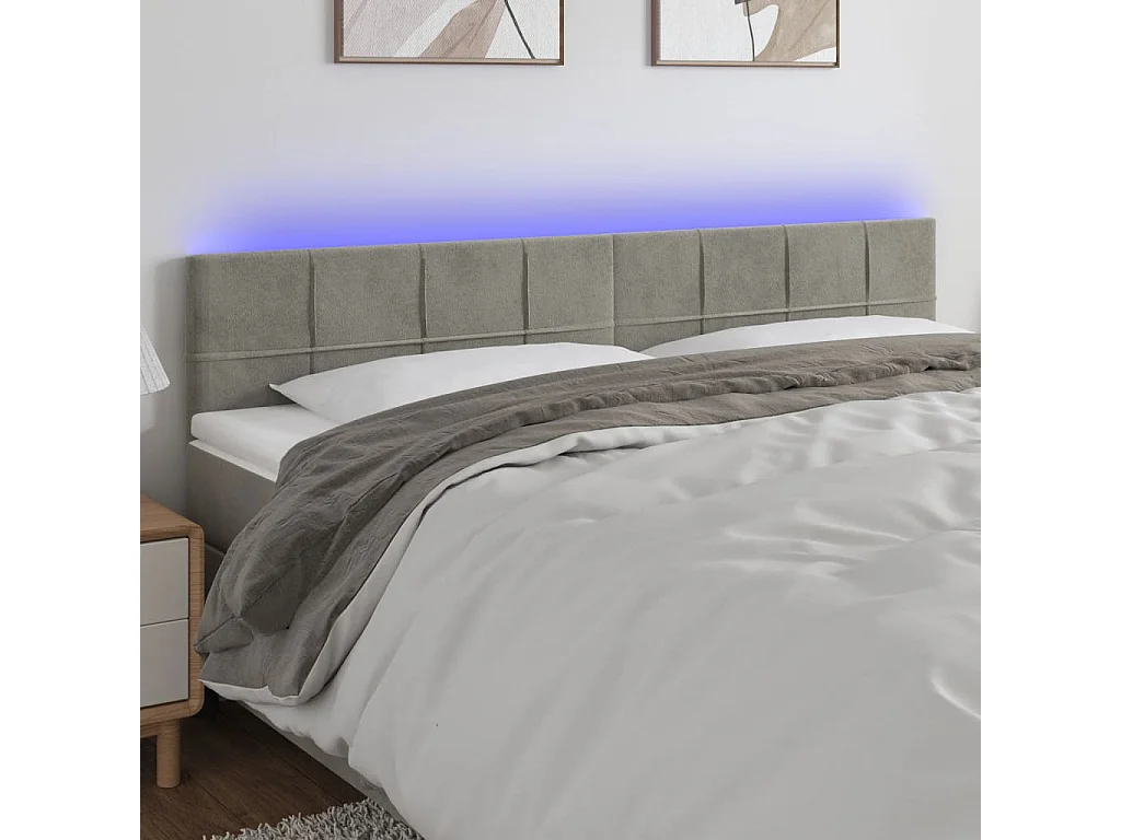 Hoofdbord LED 160x5x78/88 cm fluweel lichtgrijs