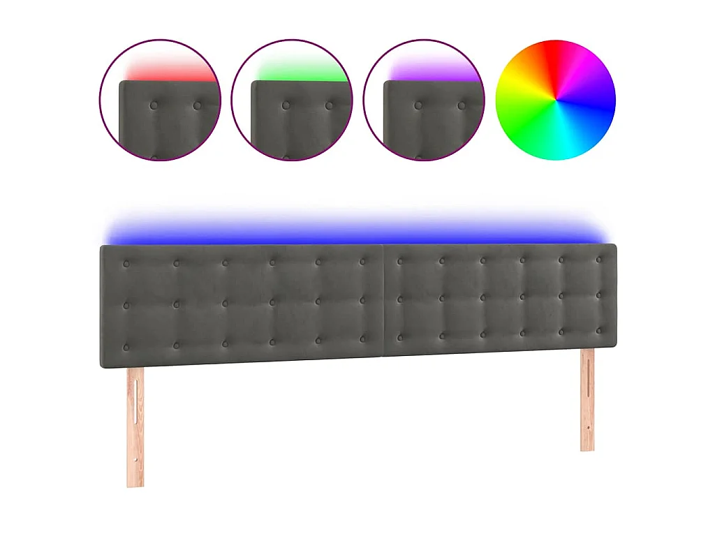 Tête de lit à LED Gris foncé 180x5x78/88 cm Velours