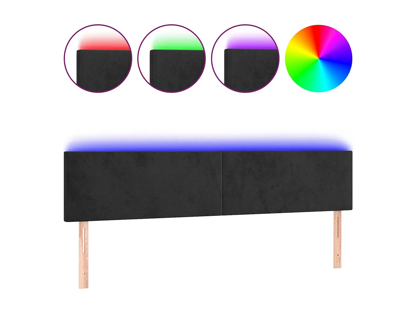 Tête de lit à LED Noir 200x5x78/88 cm Velours