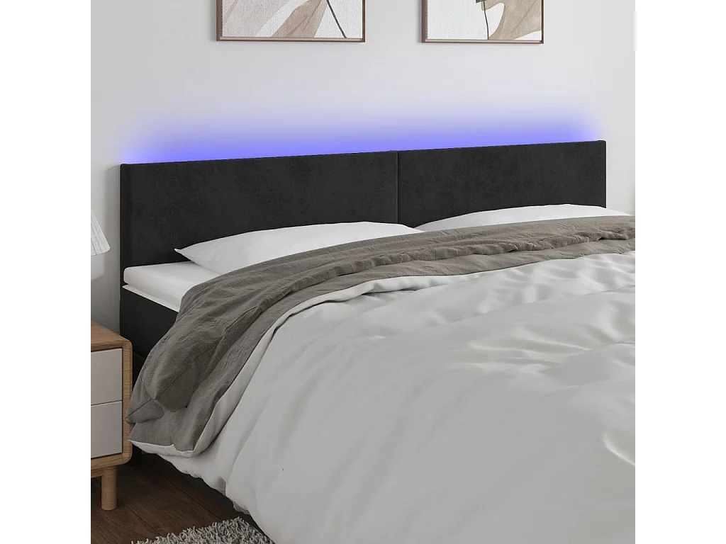 Tête de lit à LED Noir 200x5x78/88 cm Velours