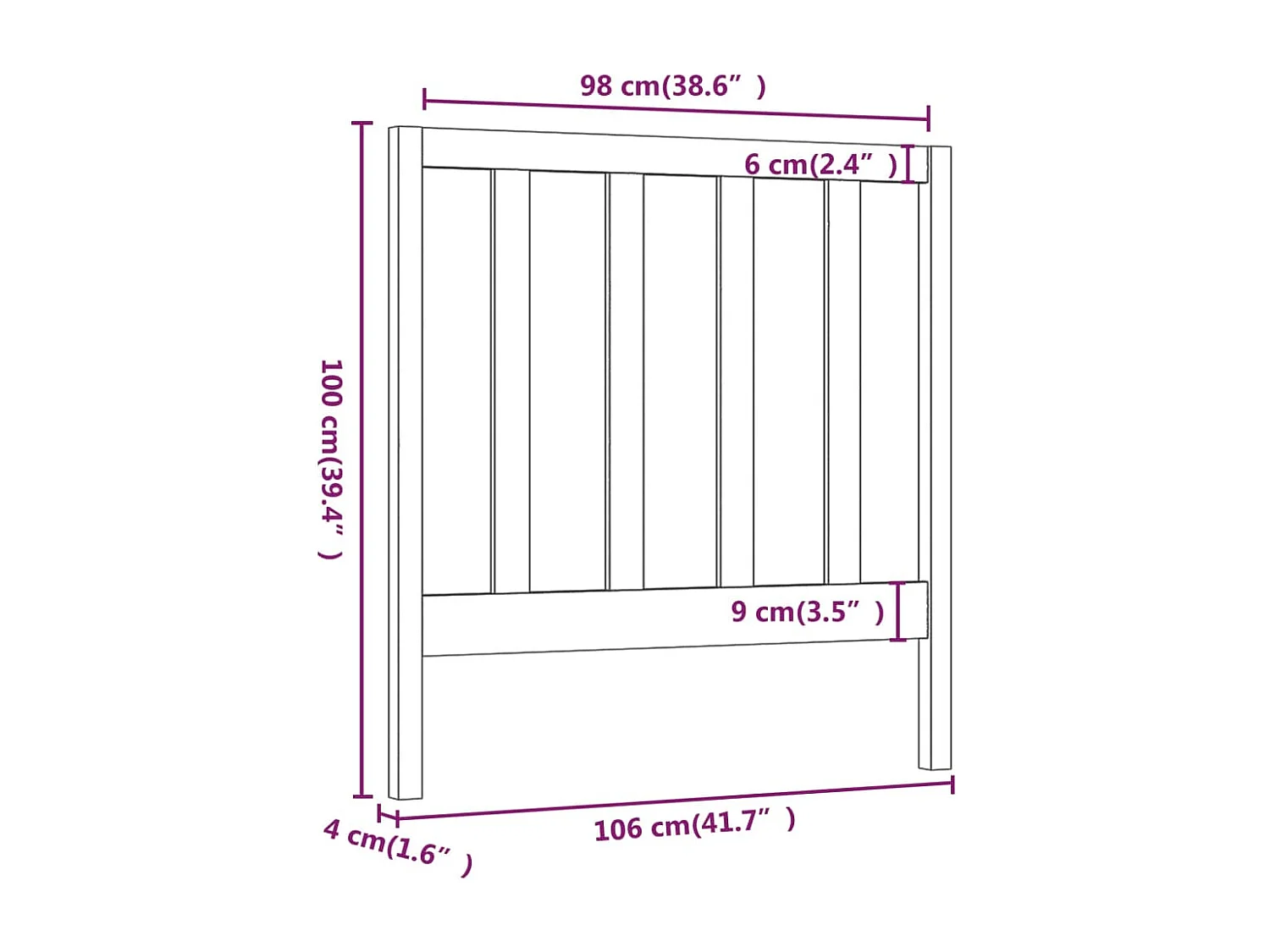 Hoofdbord 106x4x100 cm massief grenenhout grijs
