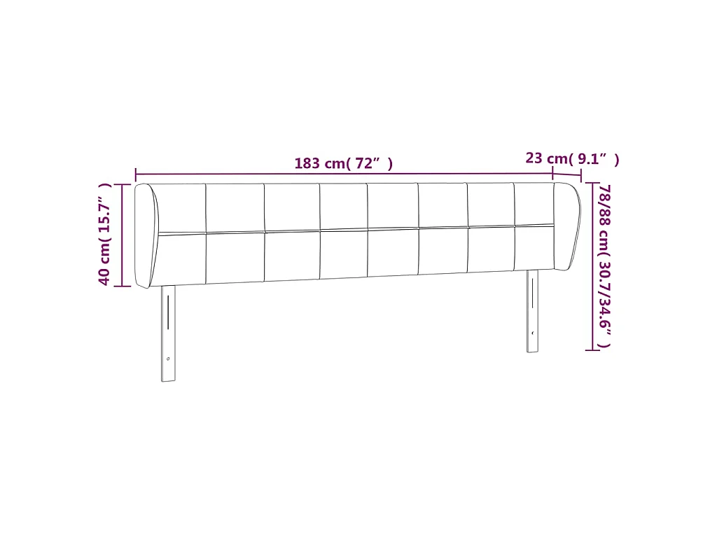 Tête de lit avec oreilles Noir 183x23x78/88 cm Velours