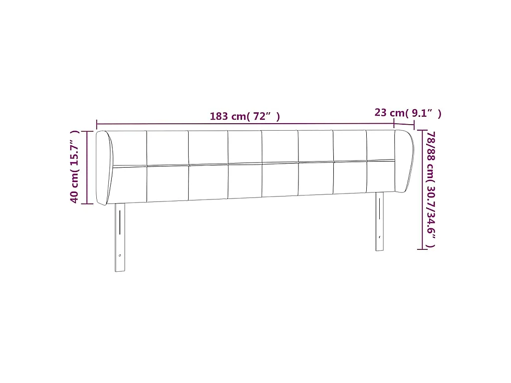Hoofdbord met randen 183x23x78/88 cm fluweel zwart