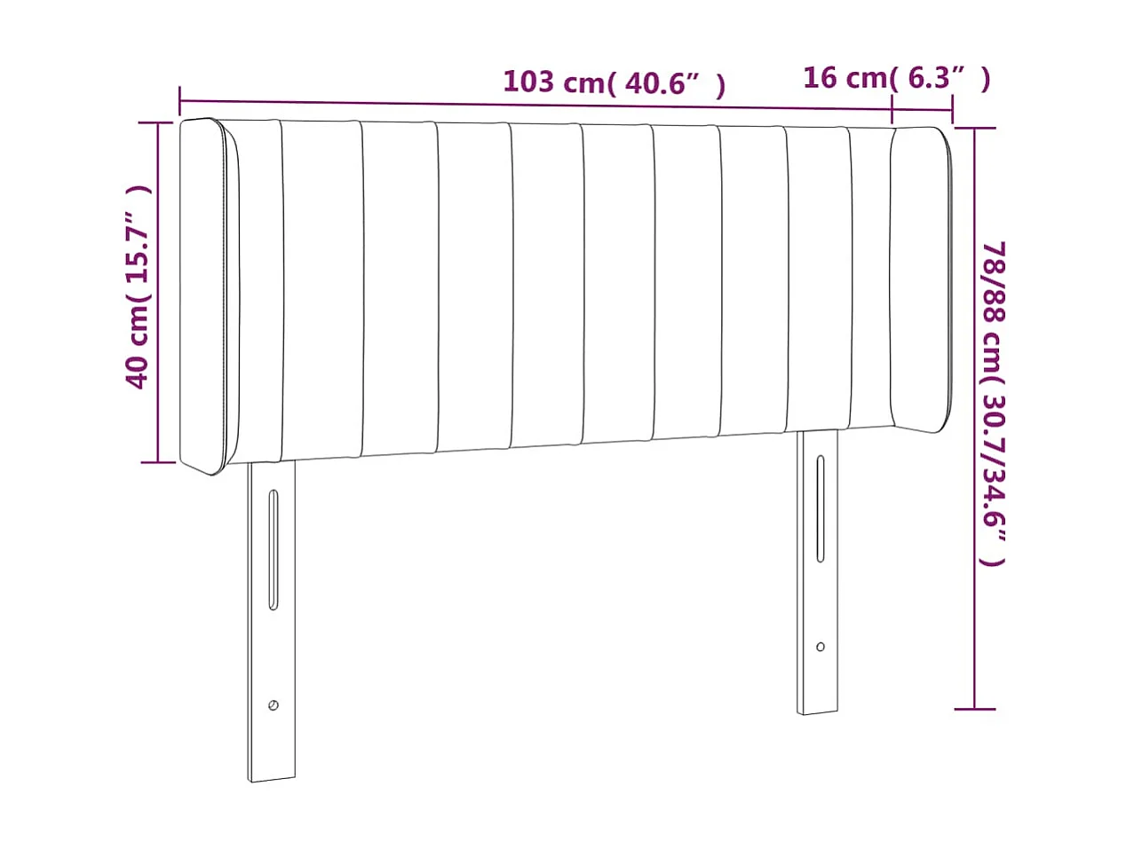Testiera a LED Nera 103x16x78/88 cm in Tessuto