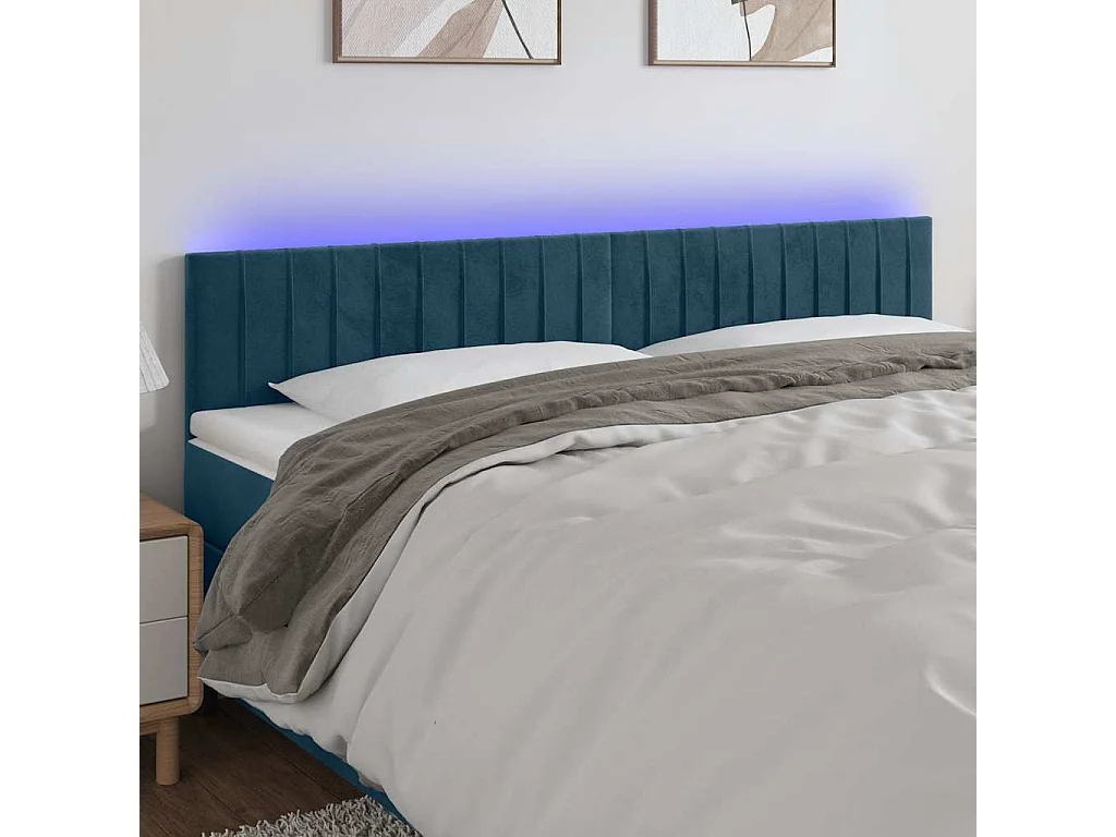 Testiera a LED Blu Scuro 200x5x78/88 cm in Velluto