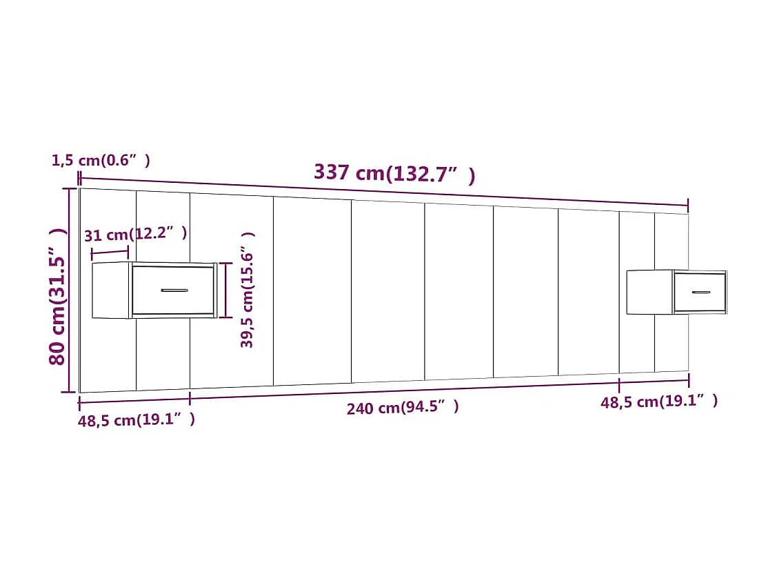 Hoofdbord met kastjes bewerkt hout betongrijs