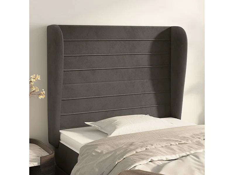 Tête de lit avec oreilles Gris foncé 83x23x118/128 cm Velours