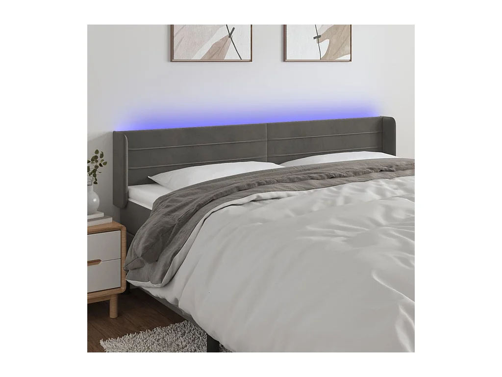 Tête de lit à LED Gris foncé 183x16x78/88 cm Velours