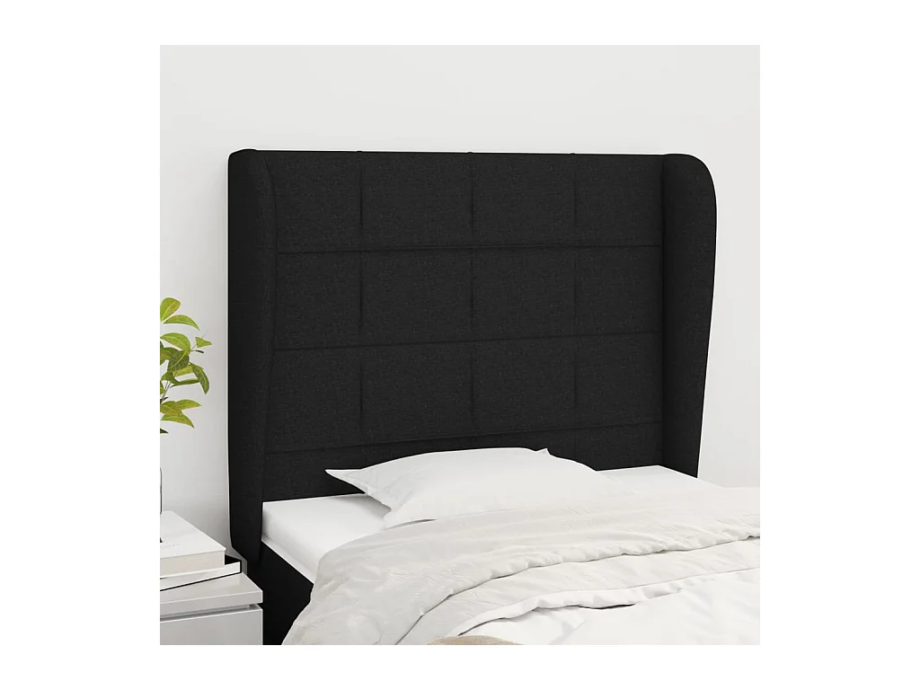 Tête de lit avec oreilles Noir 93x23x118/128 cm Tissu