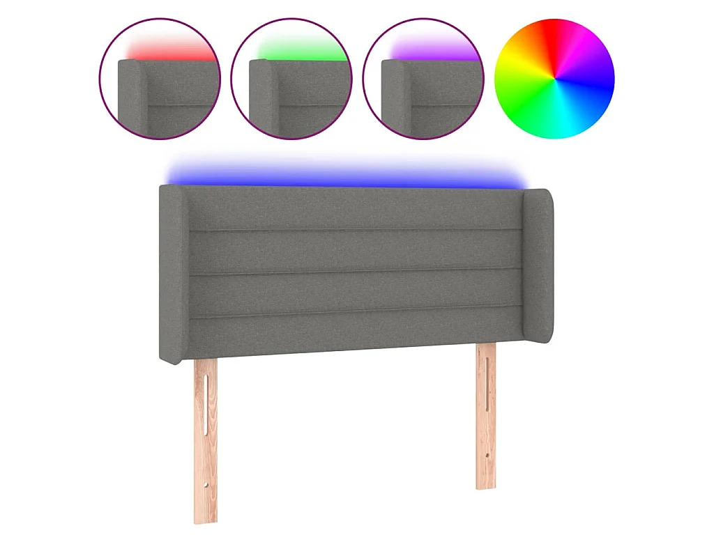 Cabeceira cama c/ luzes LED tecido 93x16x78/88cm cinza-escuro