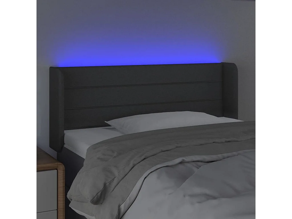 Cabeceira cama c/ luzes LED tecido 93x16x78/88cm cinza-escuro