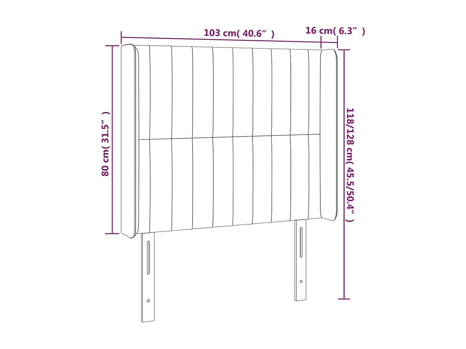 Tête de lit avec oreilles Gris foncé 103x16x118/128 cm Velours