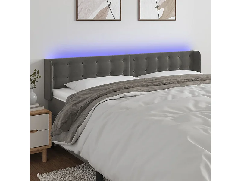 Cabeceira cama c/ luzes LED veludo 163x16x78/88cm cinza-escuro