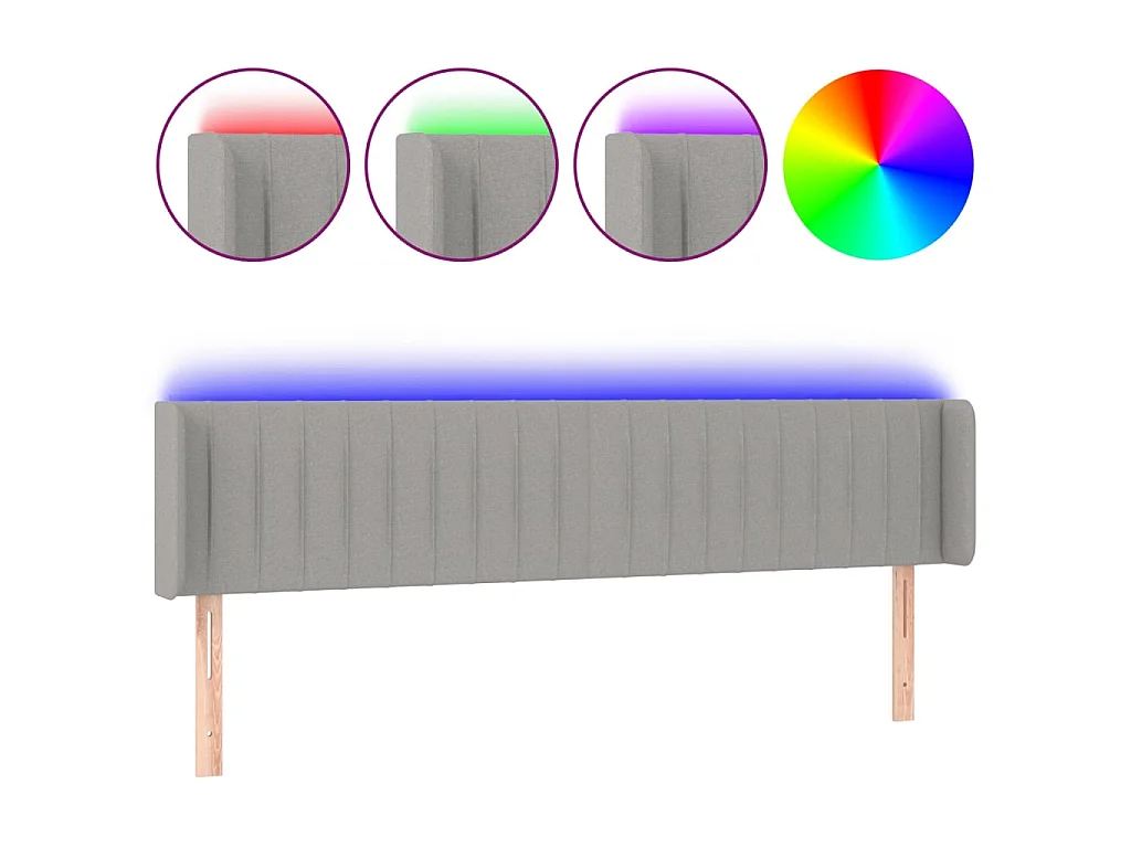 Tête de lit à LED Gris clair 203x16x78/88 cm Tissu
