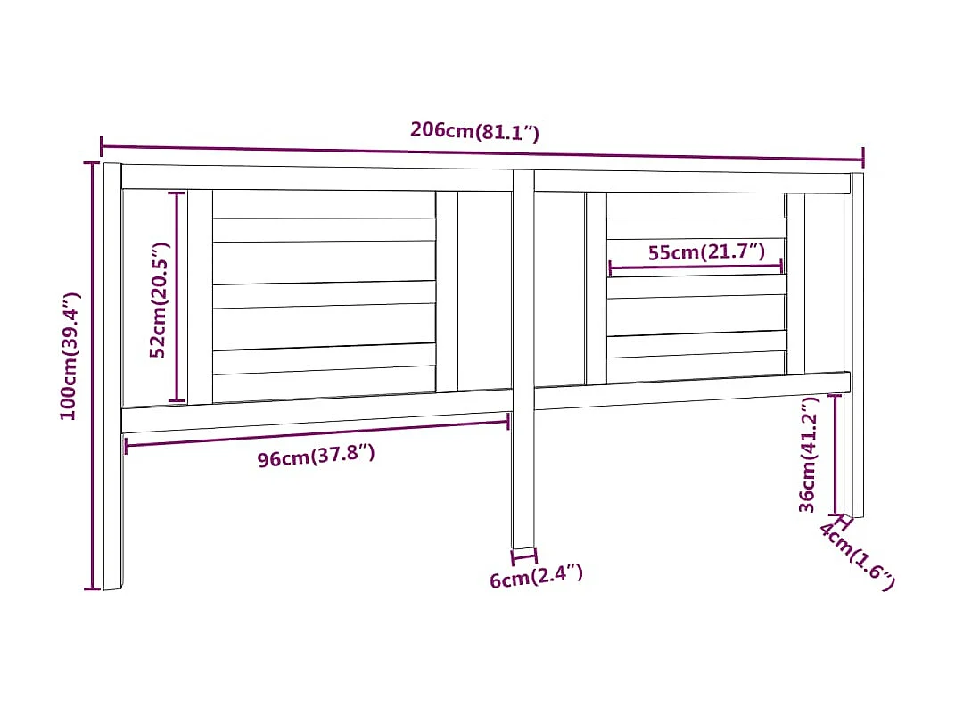 Tête de lit Blanc 206x4x100 cm Bois de pin massif