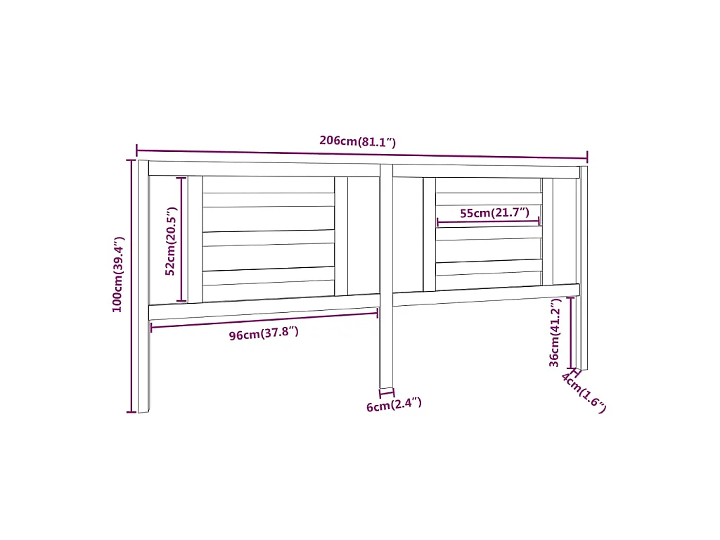 Hoofdbord 206x4x100 cm massief grenenhout wit