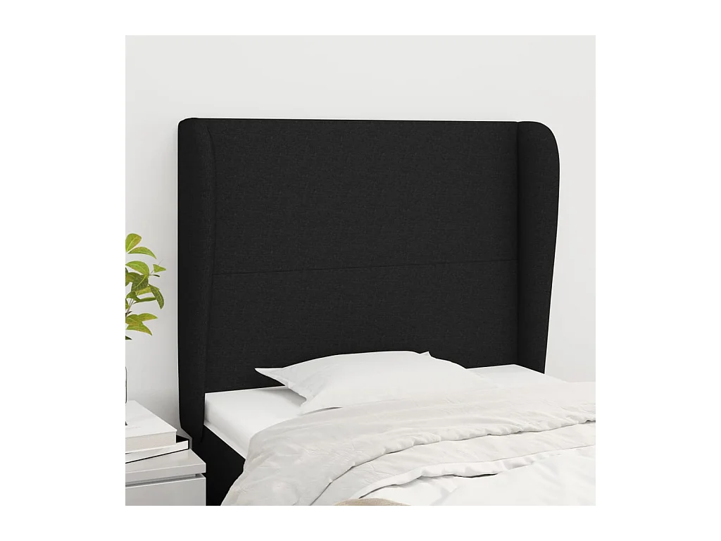 Tête de lit avec oreilles Noir 103x23x118/128 cm Tissu