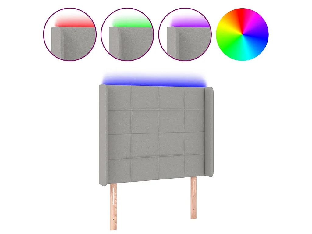Testiera a LED Grigio Chiaro 93x16x118/128 cm in Tessuto