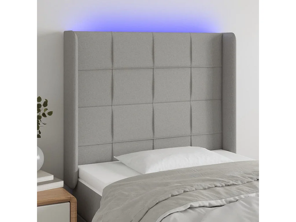 Testiera a LED Grigio Chiaro 93x16x118/128 cm in Tessuto