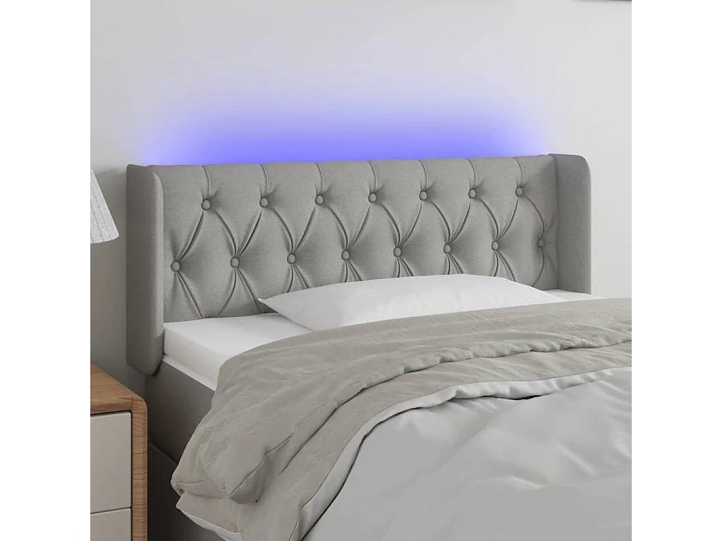 Cabeceira de cama c/ luzes LED tecido 93x16x78/88cm cinza-claro