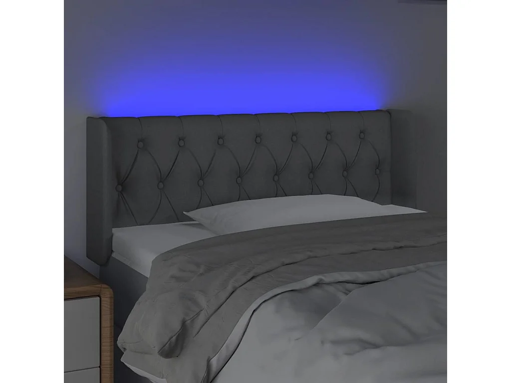 Cabeceira de cama c/ luzes LED tecido 93x16x78/88cm cinza-claro