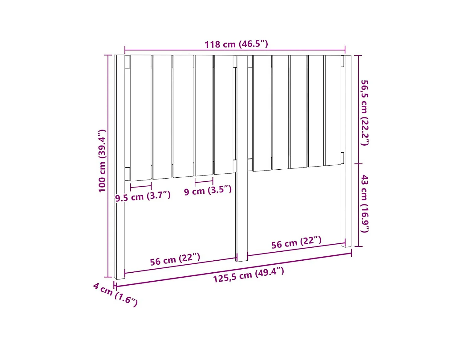 Tête de lit 125,5x4x100 cm Bois massif de pin