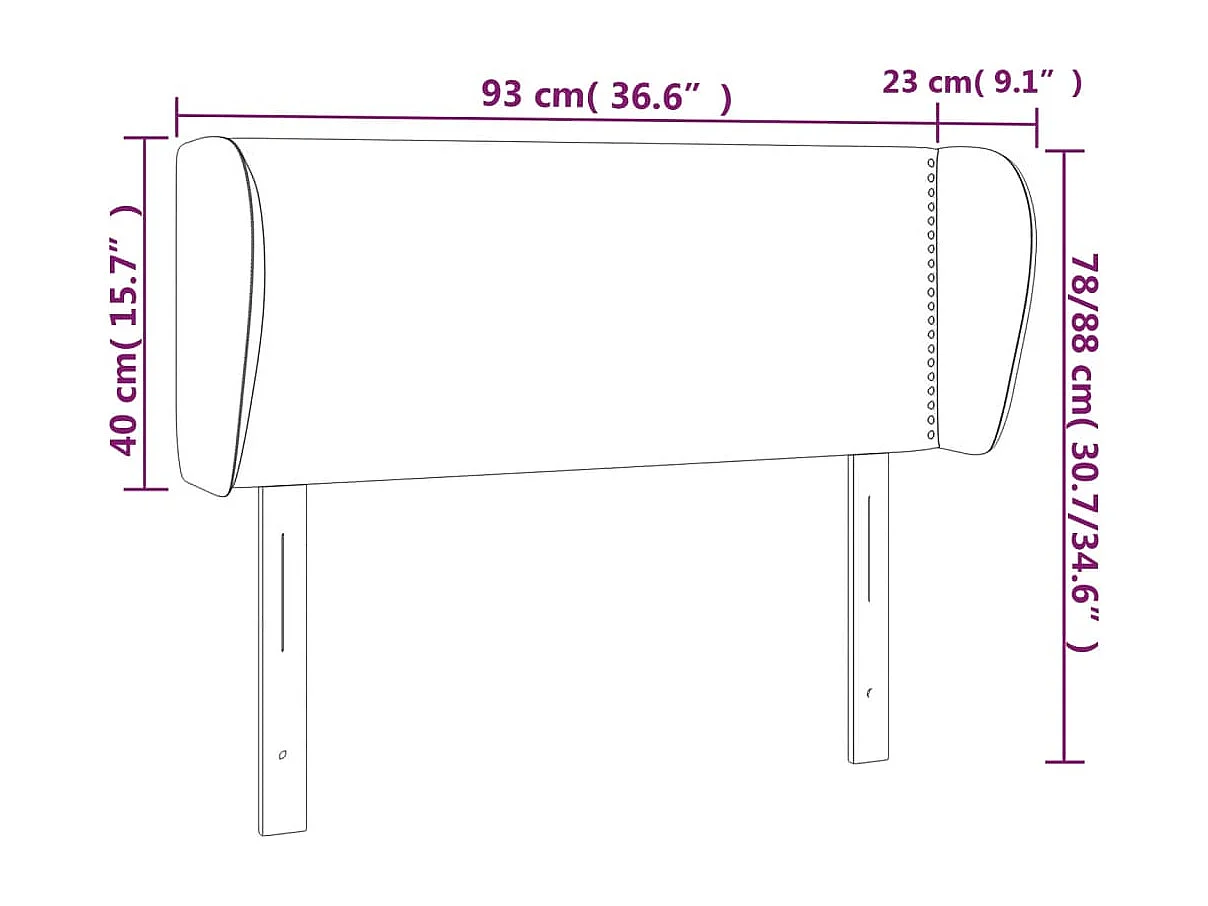 Testiera ad Orecchio Nera 93x23x78/88 cm in Tessuto