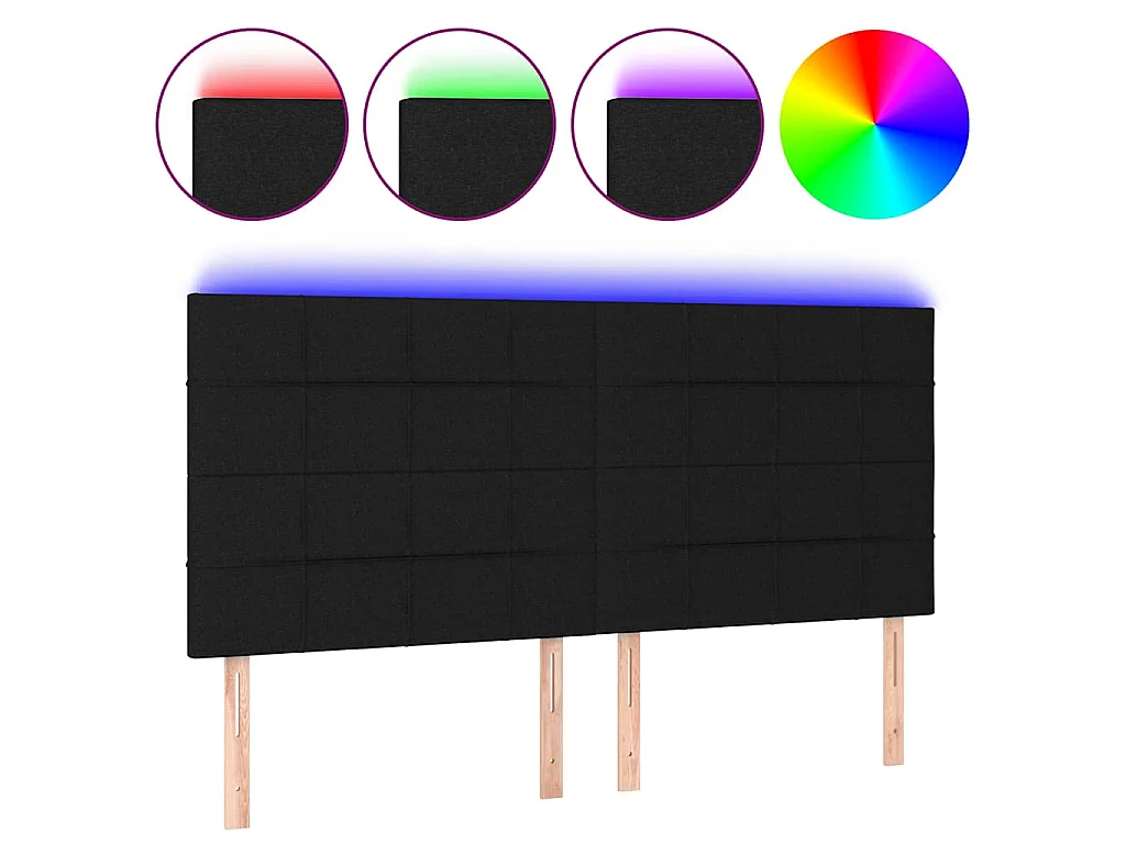 Tête de lit à LED Noir 200x5x118/128 cm Tissu