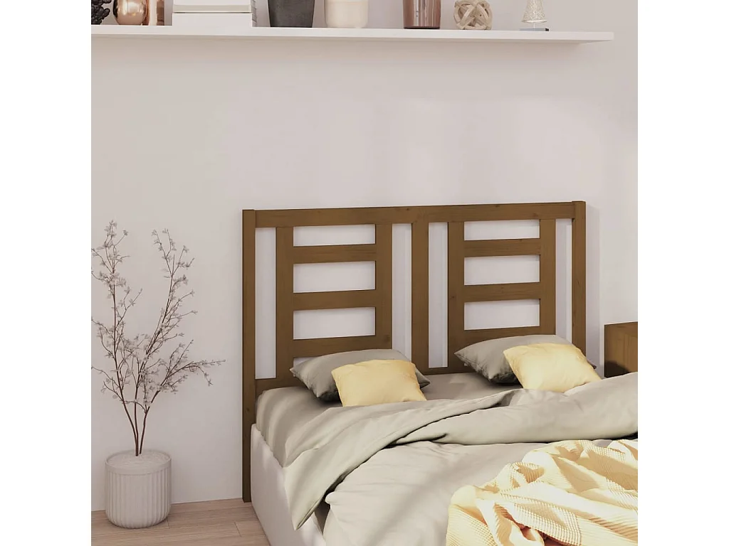 Cabecero de cama madera maciza de pino marrón miel 141x4x100 cm