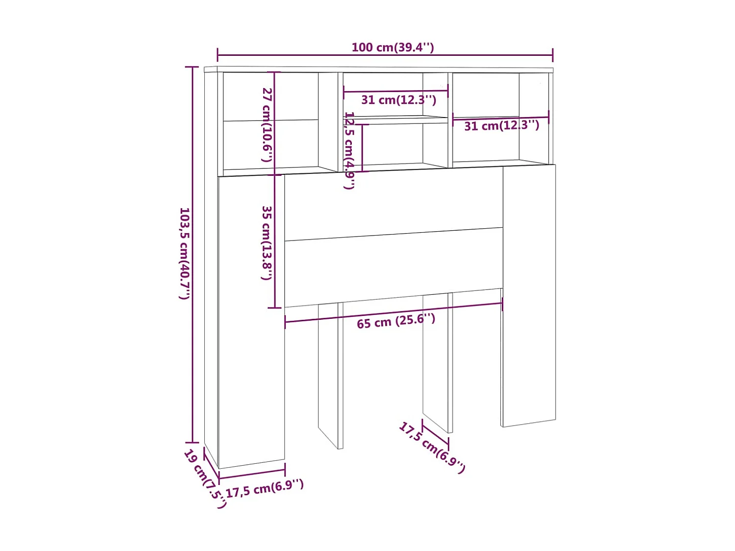 Hoofdbordkast 100x19x103,5 cm grijs sonoma eikenkleurig