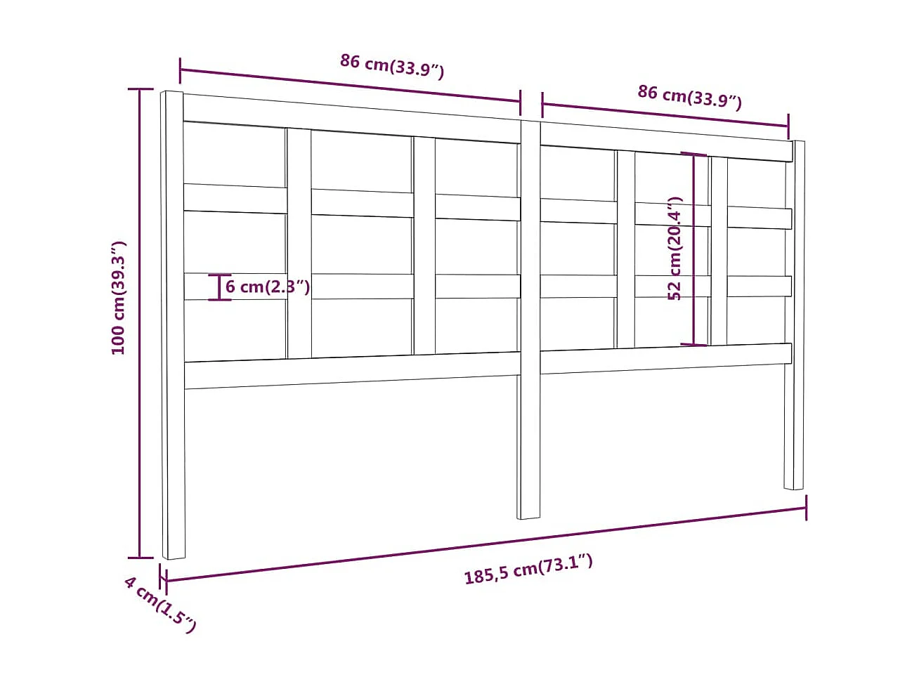 Hoofdbord 185,5x4x100 cm massief grenenhout zwart