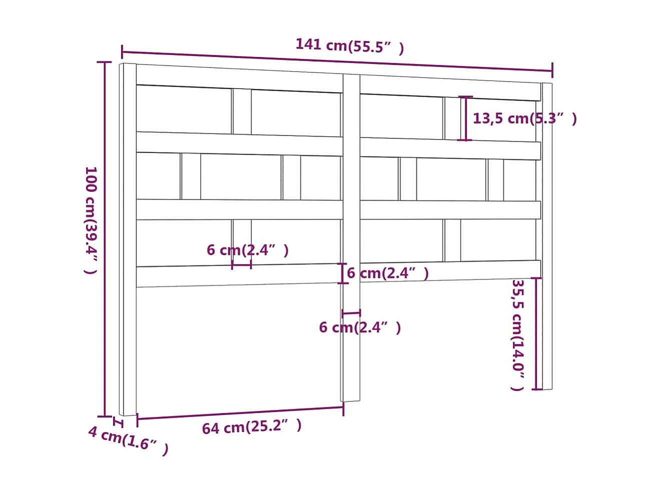 Hoofdbord 141x4x100 cm massief grenenhout grijs