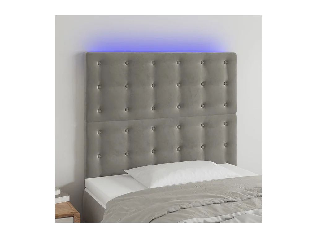 Tête de lit à LED Gris clair 100x5x118/128 cm Velours