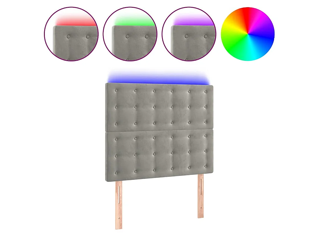 Tête de lit à LED Gris clair 100x5x118/128 cm Velours