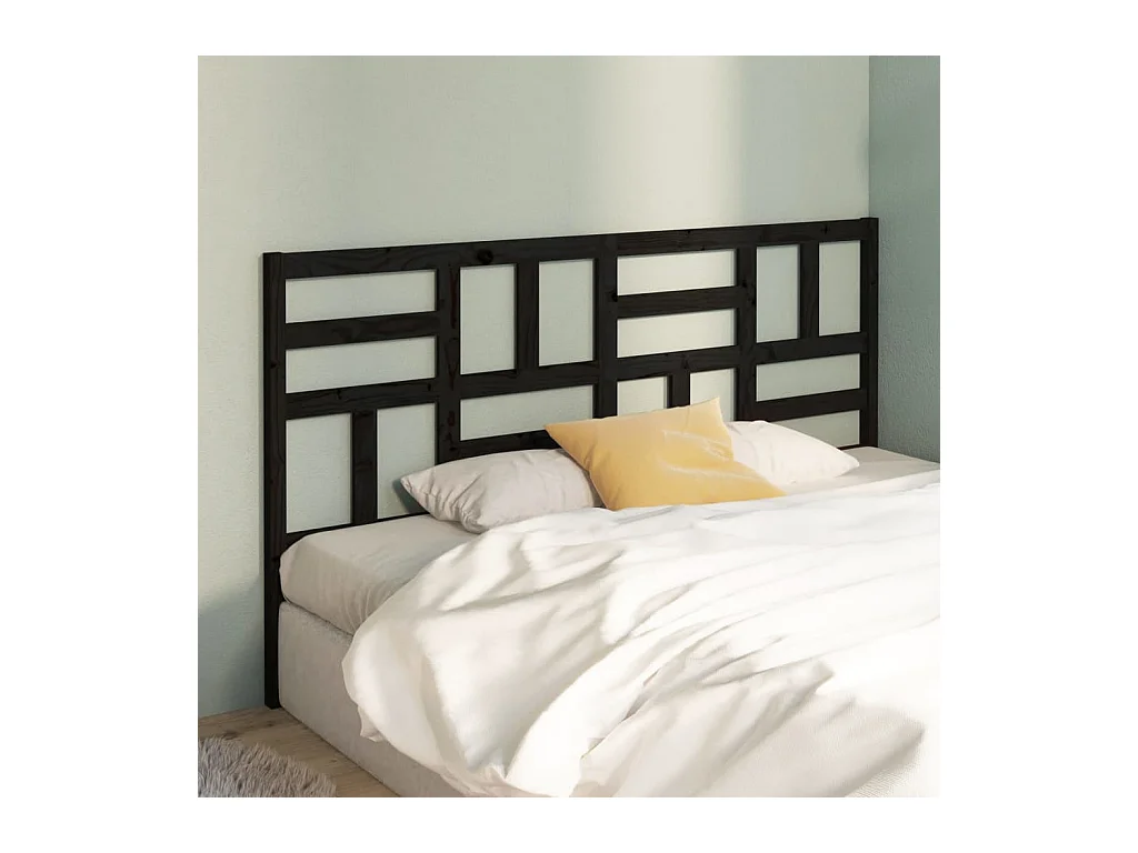 Tête de lit Noir 206x4x104 cm Bois massif de pin