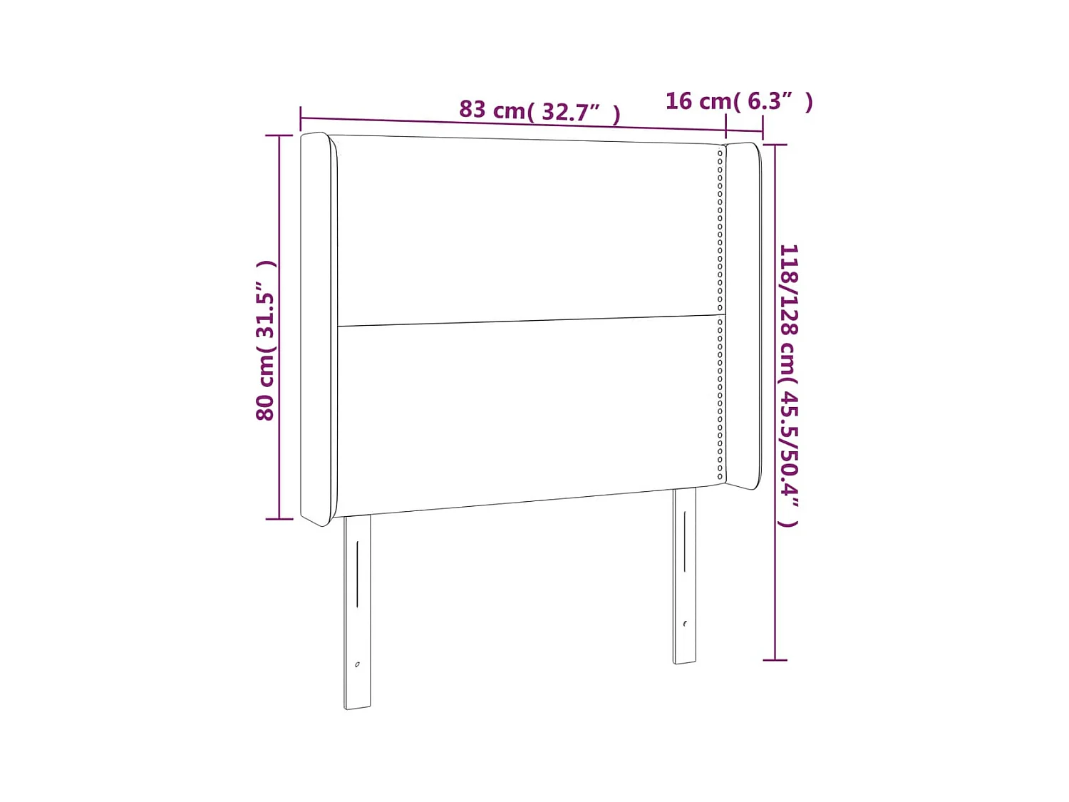 Hoofdbord met randen 83x16x118/128 cm kunstleer wit