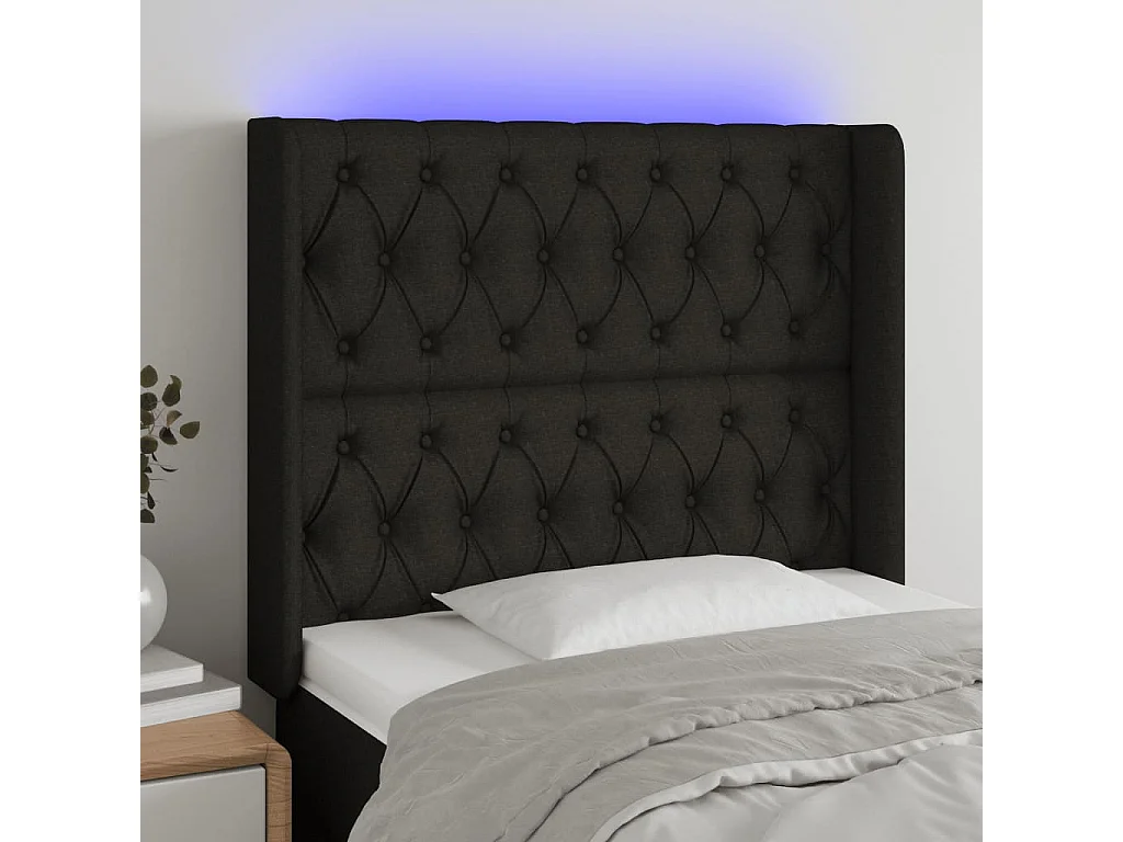 Testiera a LED nero 93x16x118/128 cm in Tessuto