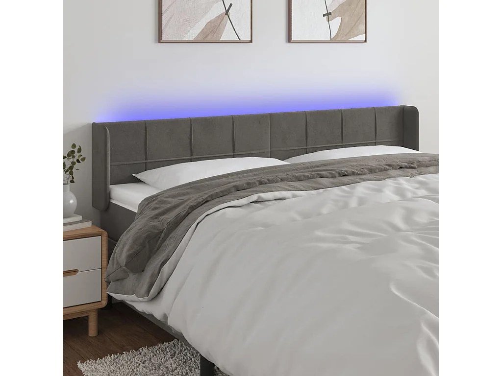 Testiera a LED Grigio Scuro 163x16x78/88 cm in Velluto