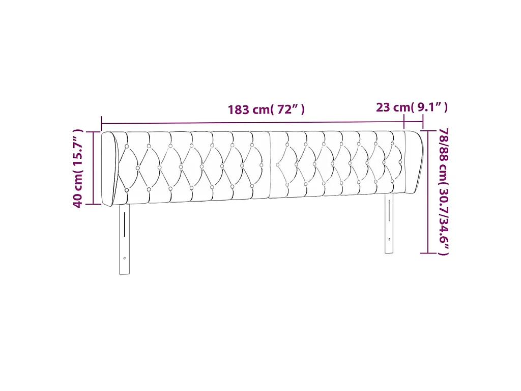 Tête de lit avec oreilles Gris clair 183x23x78/88 cm Velours