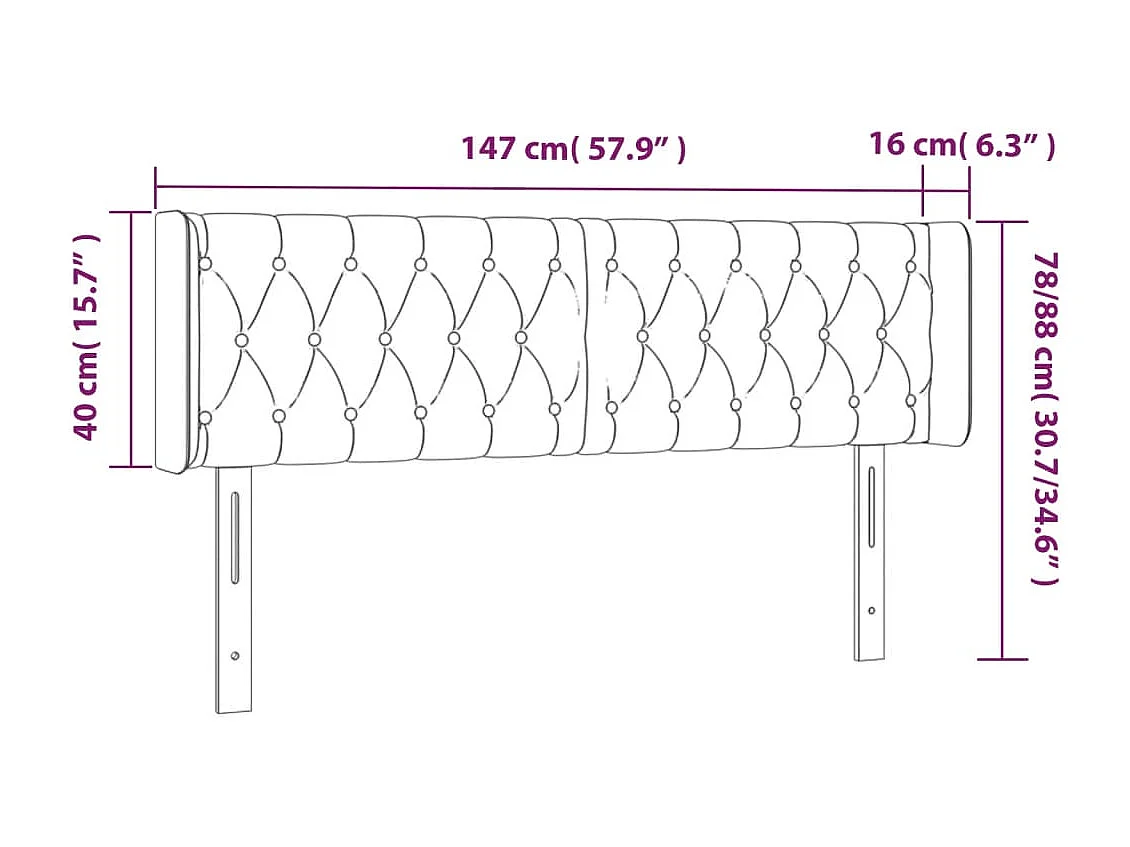Tête de lit à LED Noir 147x16x78/88 cm Tissu