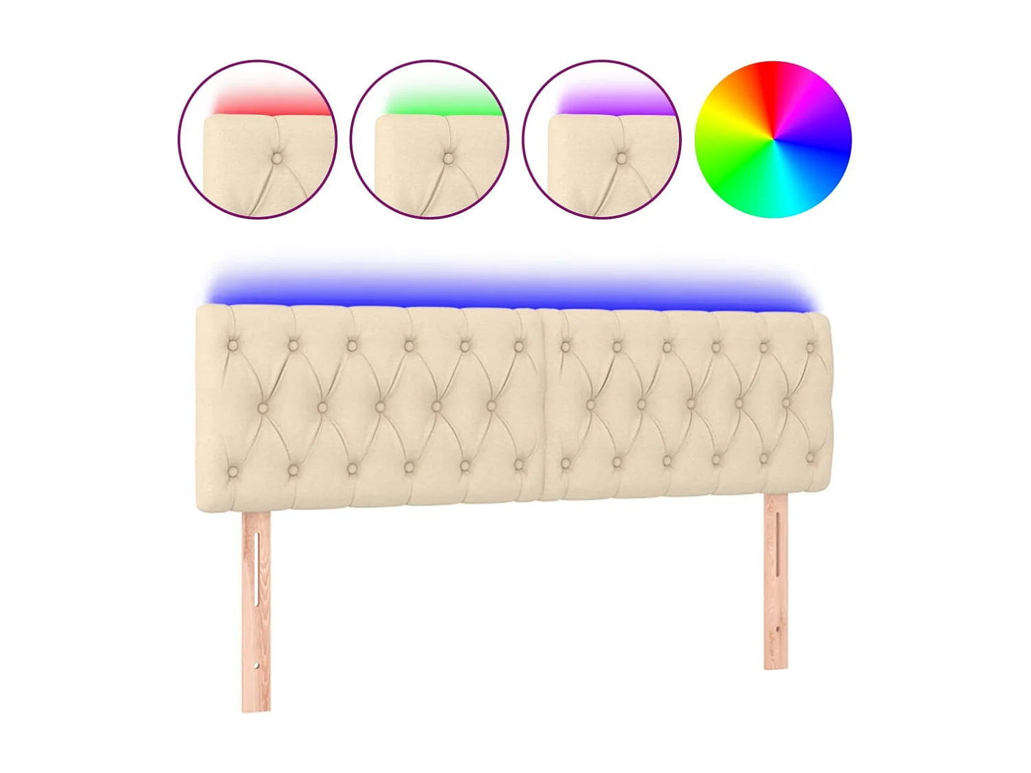 Hoofdbord LED 144x7x78/88 cm stof crèmekleurig