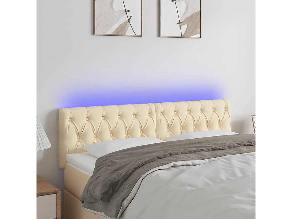 Hoofdbord LED 144x7x78/88 cm stof crèmekleurig