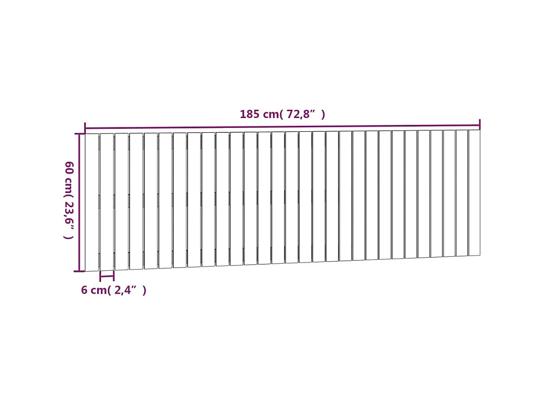 Tête de lit murale Gris 185x3x60 cm Bois massif de pin