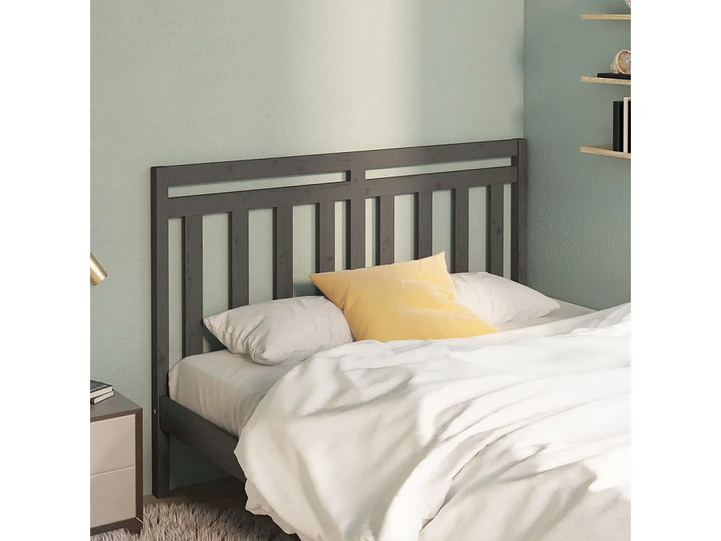 Testiera per Letto Grigia 126x4x100cm in Legno Massello di Pino