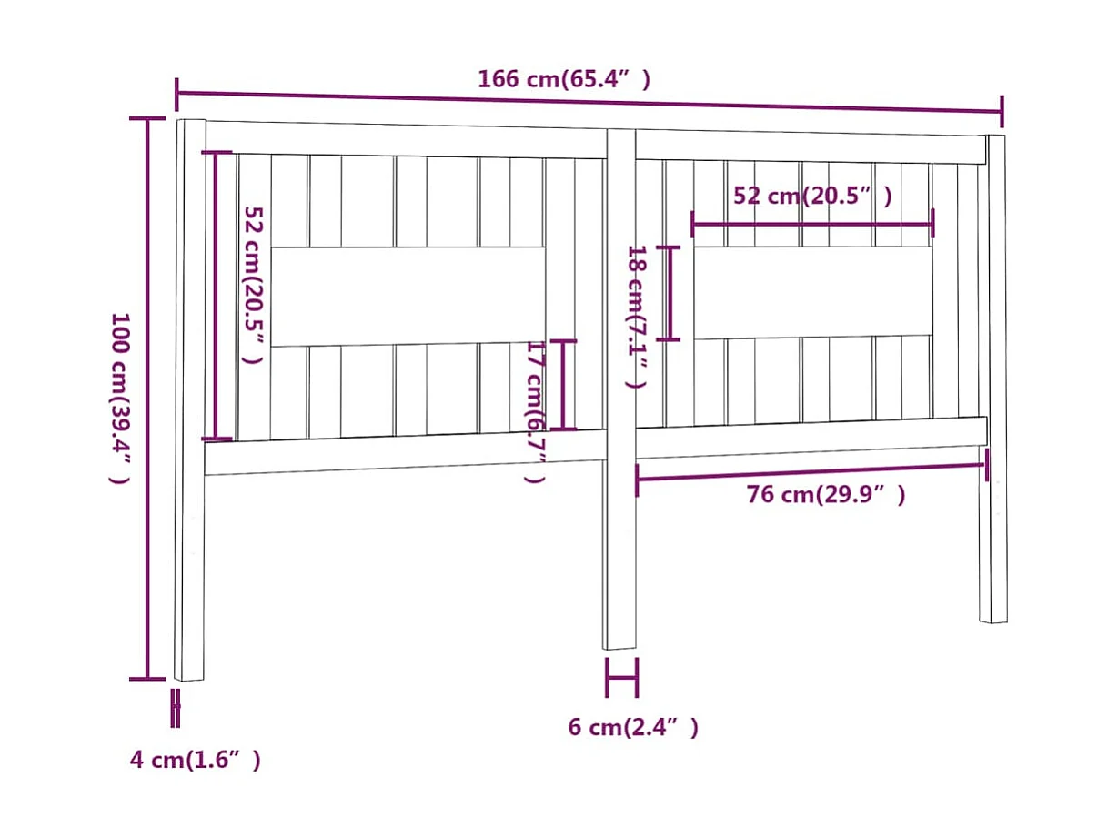 Hoofdbord 166x4x100 cm massief grenenhout grijs