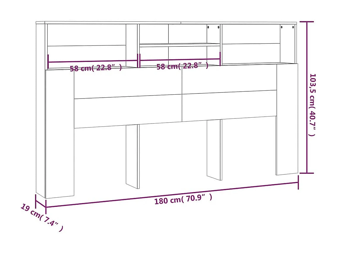 Hoofdbordkast 180x19x103,5 cm zwart